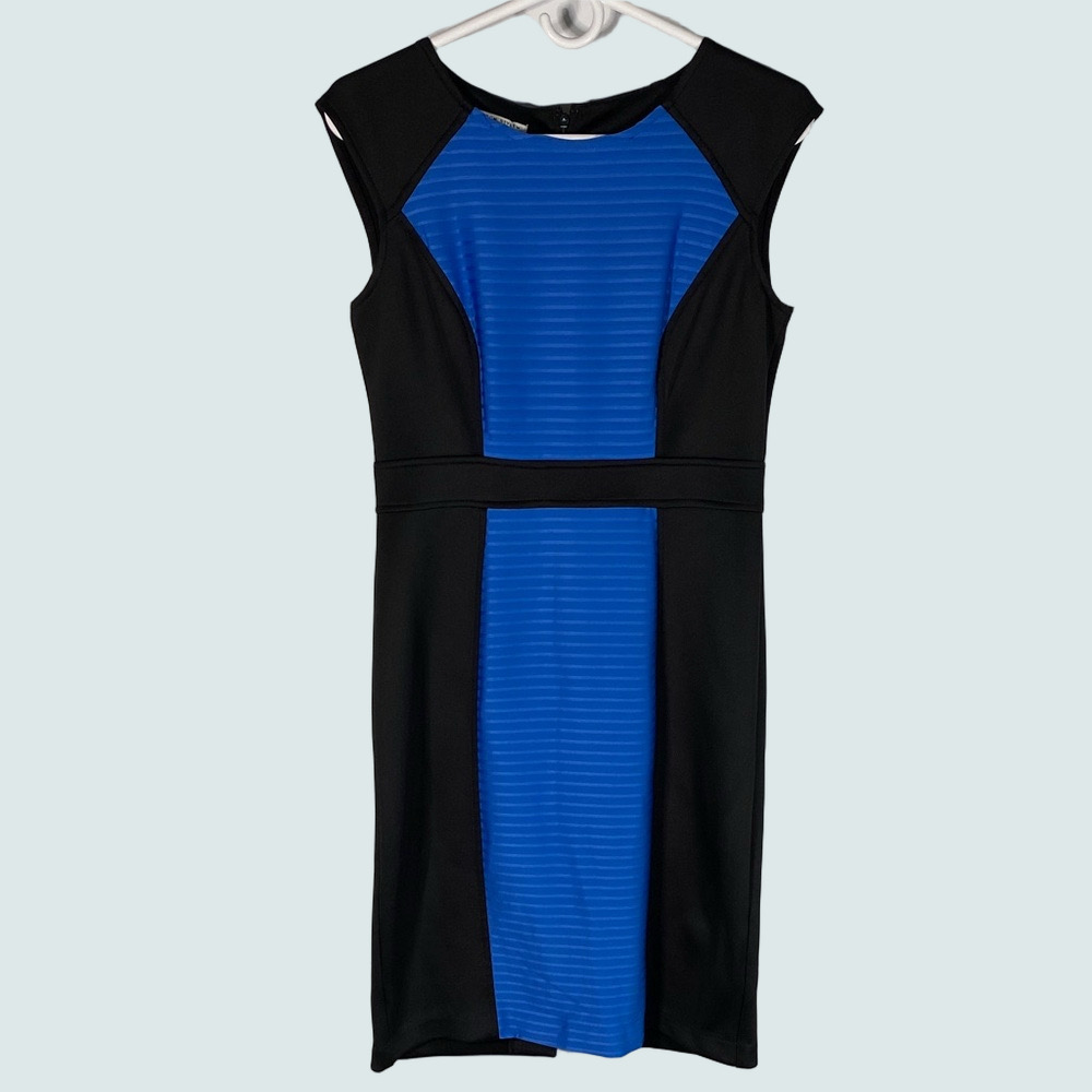 London Style Collection Petite 6P Black Blue Colorblock Sleeveless Dress